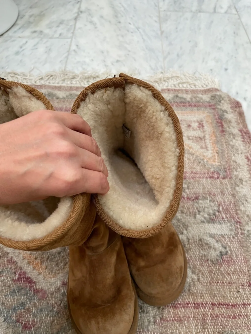 UGG Chestnut Suede Tall Shearling-Lined Boots with zipper back size 7